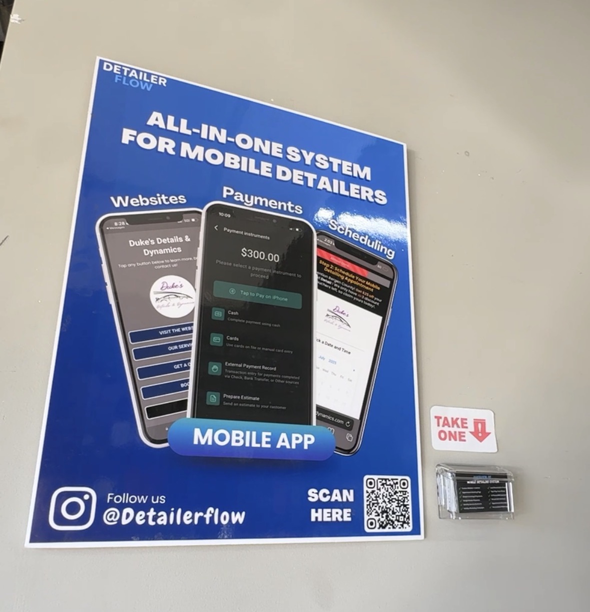 Detailer Flow signage on display at a First Choice Auto Detail Supplies store