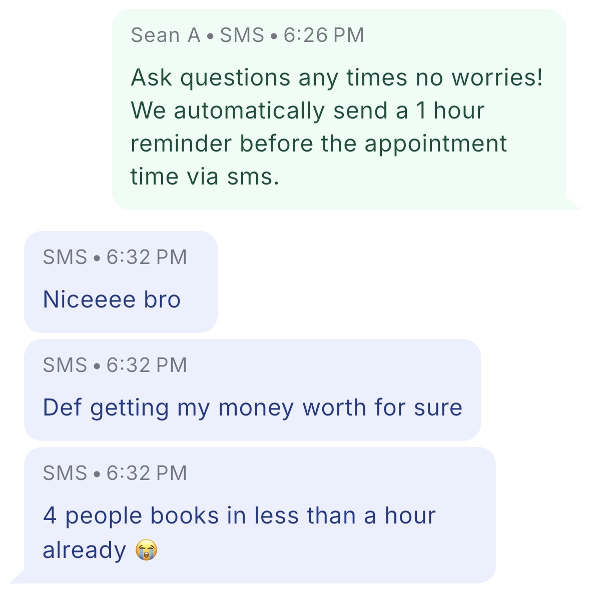 Text message from a detailer reviewing Detailer Flow